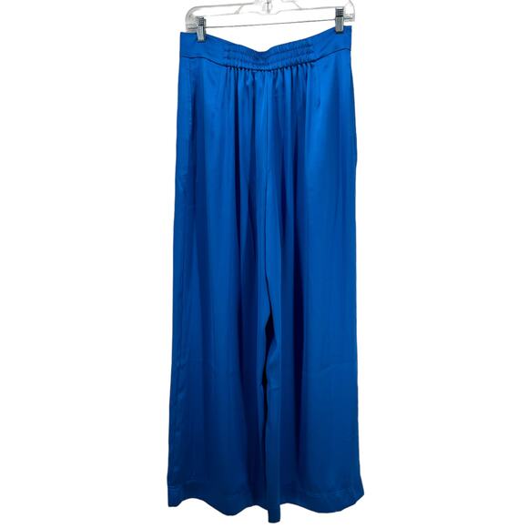 Caroline Constas Satin Trouser Pant SZ M Wide Leg Flowy Quiet Luxury Blue NEW - Picture 2 of 10
